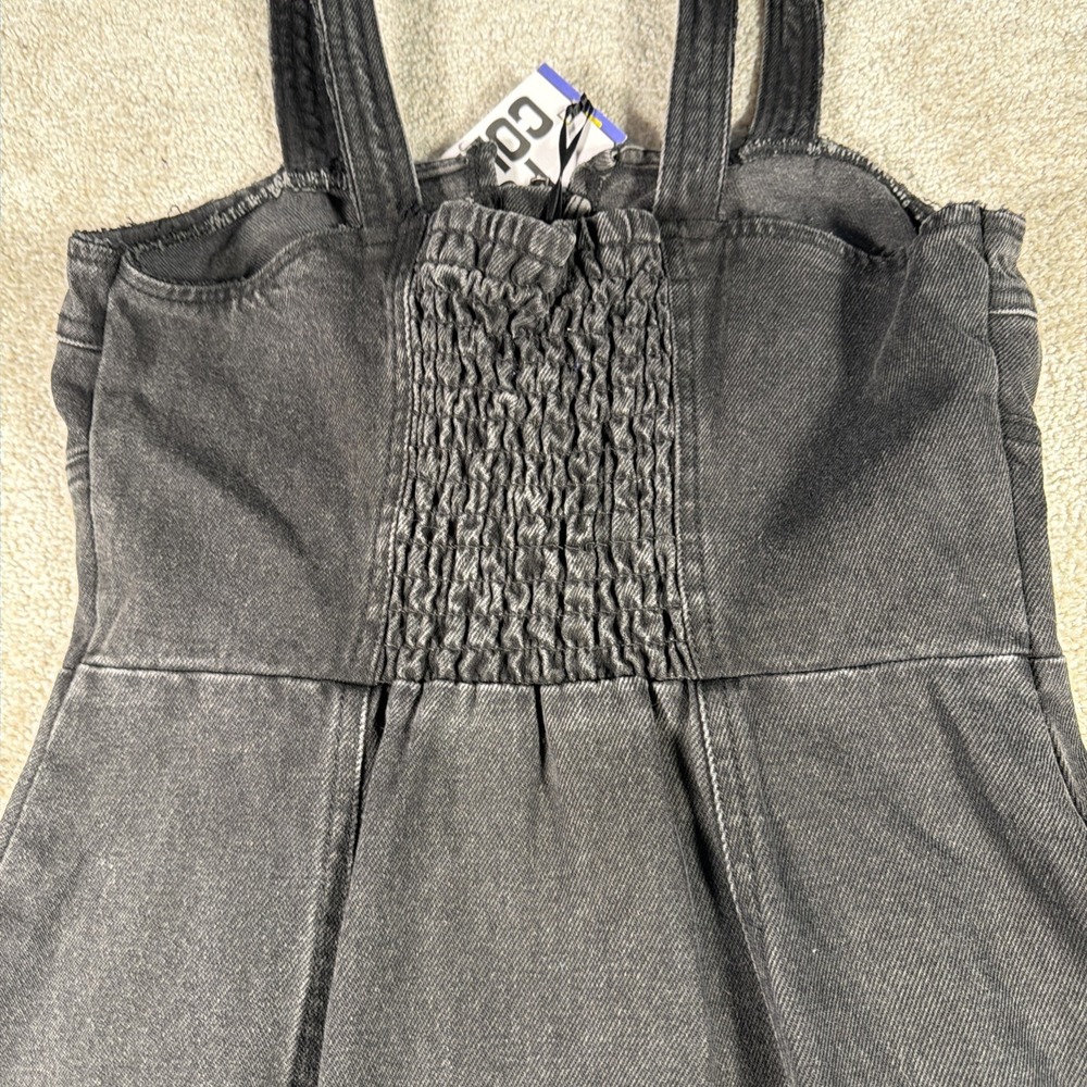 Future Collective Denim Front Zip Corset Long Dress Women 0 Black Sleeveless NEW - Picture 3 of 11